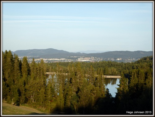 Utsikt fra Tunga Gård over Baklidammen og byen.